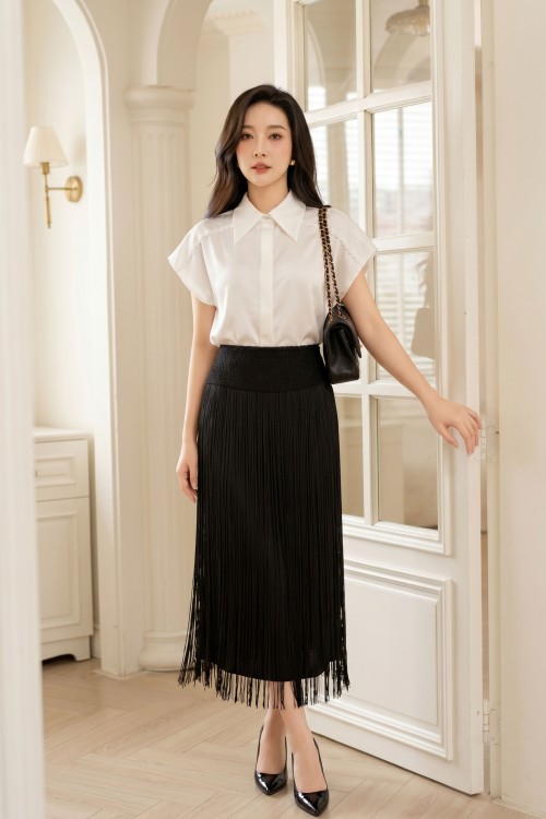 Sixdo Black Knit Loose Skirt
